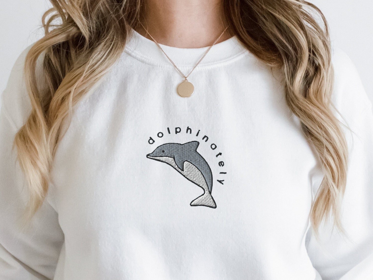 Embroidered Dolphin Sweatshirt Funny Ocean Animal Sweater Dolphin & Whale Shirt image 1