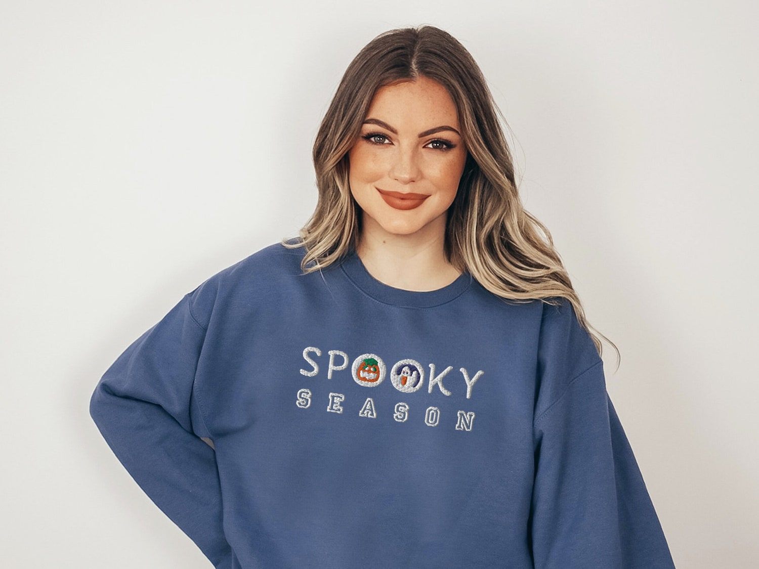 Embroidered Halloween Cookies Sweatshirt Spooky Season Crewneck Ghost & Pumpkin Design image 2