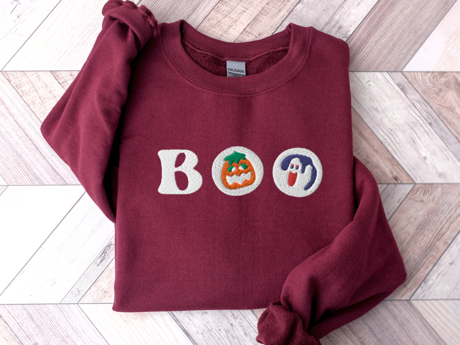 Halloween Cookies Boo Embroidered Sweatshirt Spooky Season Crewneck Ghost & Pumpkin Shirt image 3