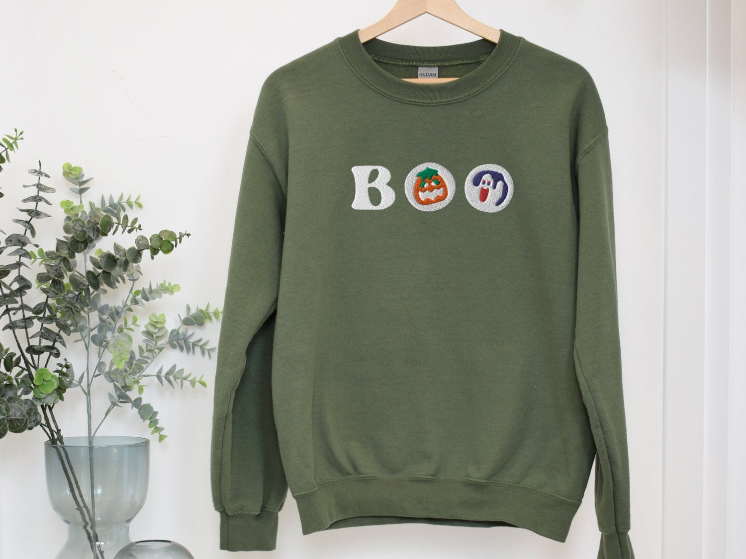 Halloween Boo Embroidered Sweatshirt Spooky Ghost Pumpkin Crewneck Fall Season Halloween Shirt image 1