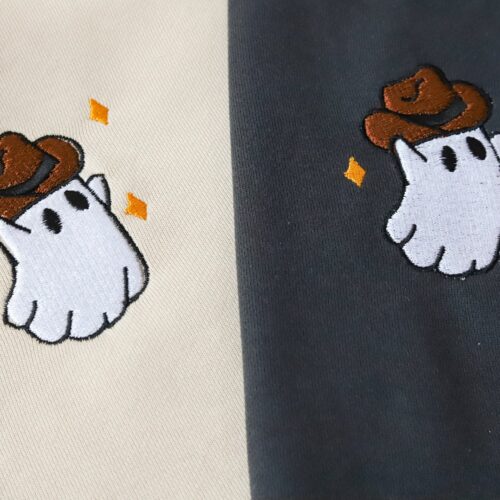 Western Cowboy Ghost Halloween Embroidery Sweatshirt Cozy Crewneck Unique Halloween Gift image 0