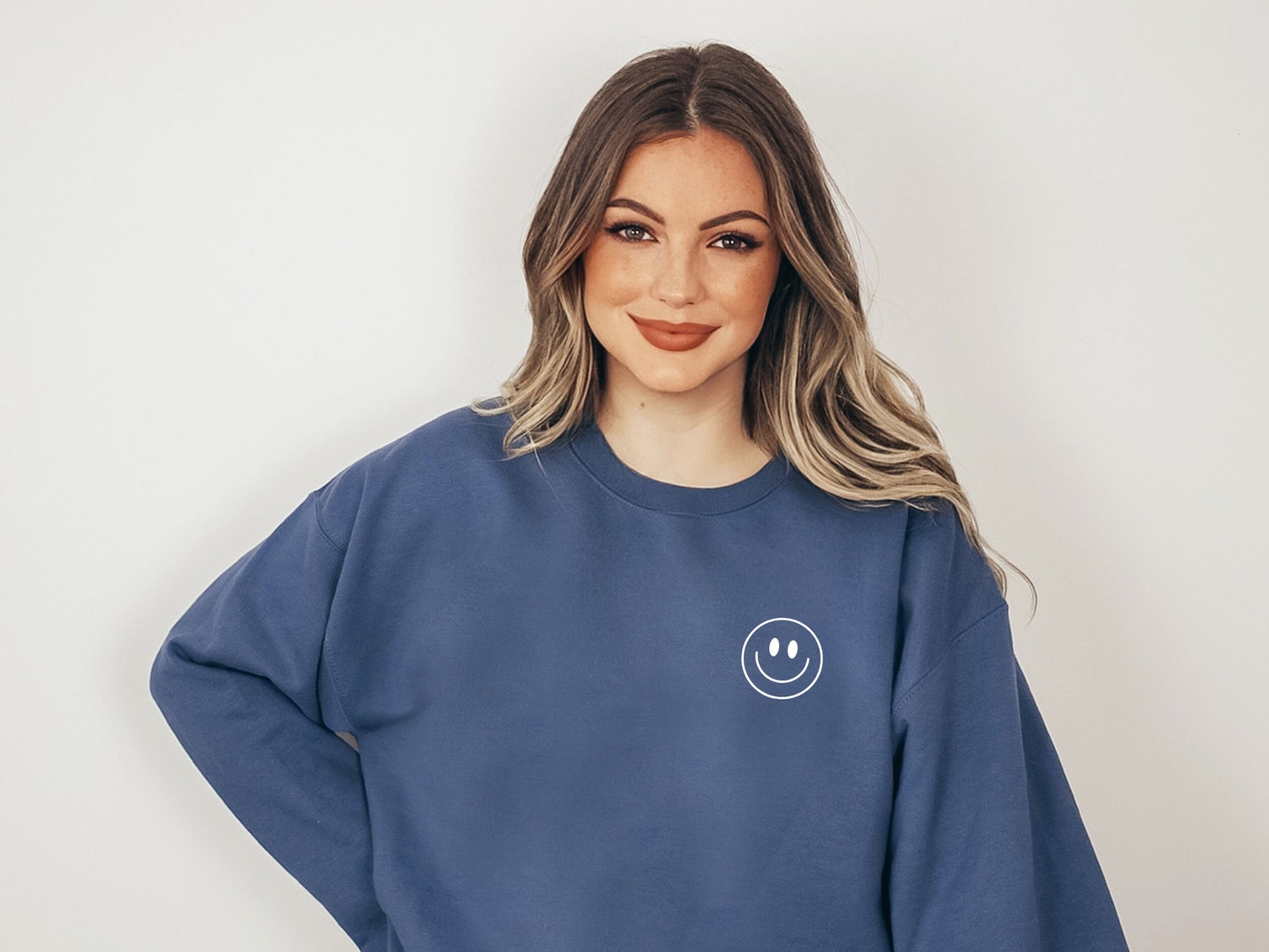 Embroidered Smiley Face Sweatshirt Cute Emoji Sweater Valentine's Day Gift for Him Her image 3