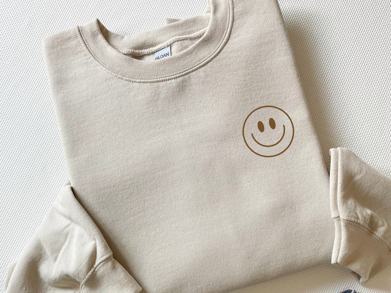 Embroidered Smiley Face Sweatshirt Cute Emoji Sweater Valentine's Day Gift for Him Her image 4
