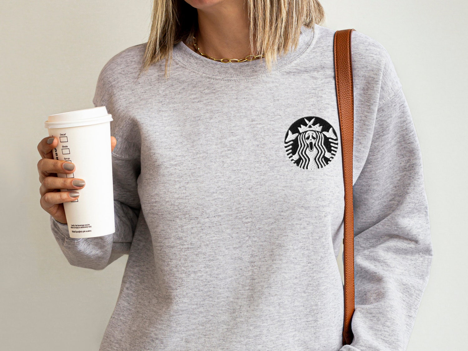 Embroidered Starbucks Ghost Logo Sweatshirt Halloween Coffee Crewneck Funny Starbucks Sweater image 3