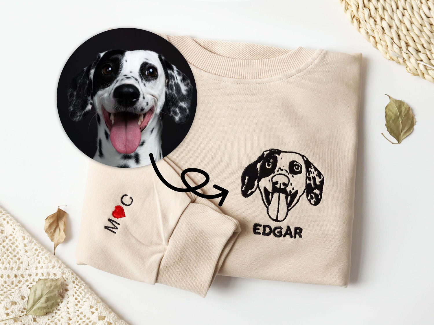 Custom Dog Portrait Sweatshirt Personalized Pet Face & Name Crewneck Dog Mom Lover Gift image 1