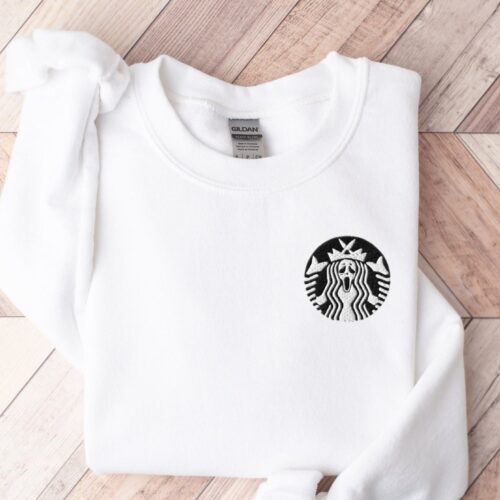 Embroidered Starbucks Ghost Logo Sweatshirt Halloween Coffee Crewneck Funny Starbucks Sweater image 0