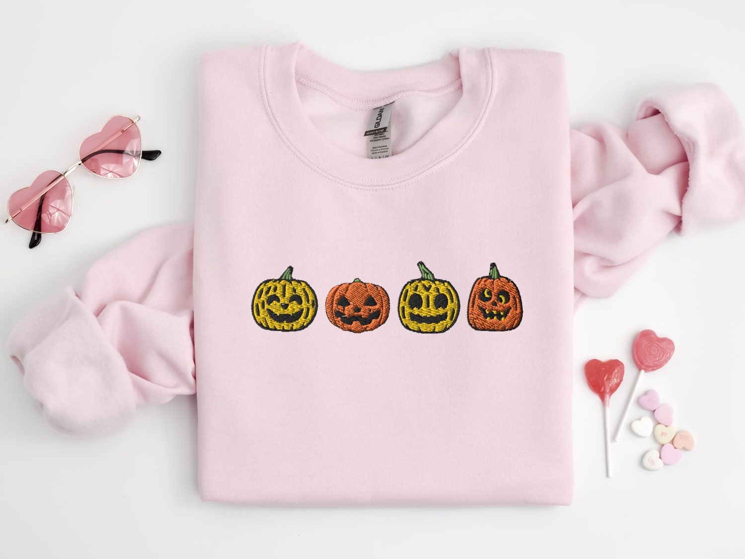 Halloween Embroidered Pumpkin Sweatshirt Jack-o-Lantern Fall Crewneck Spooky Season Shirt image 6