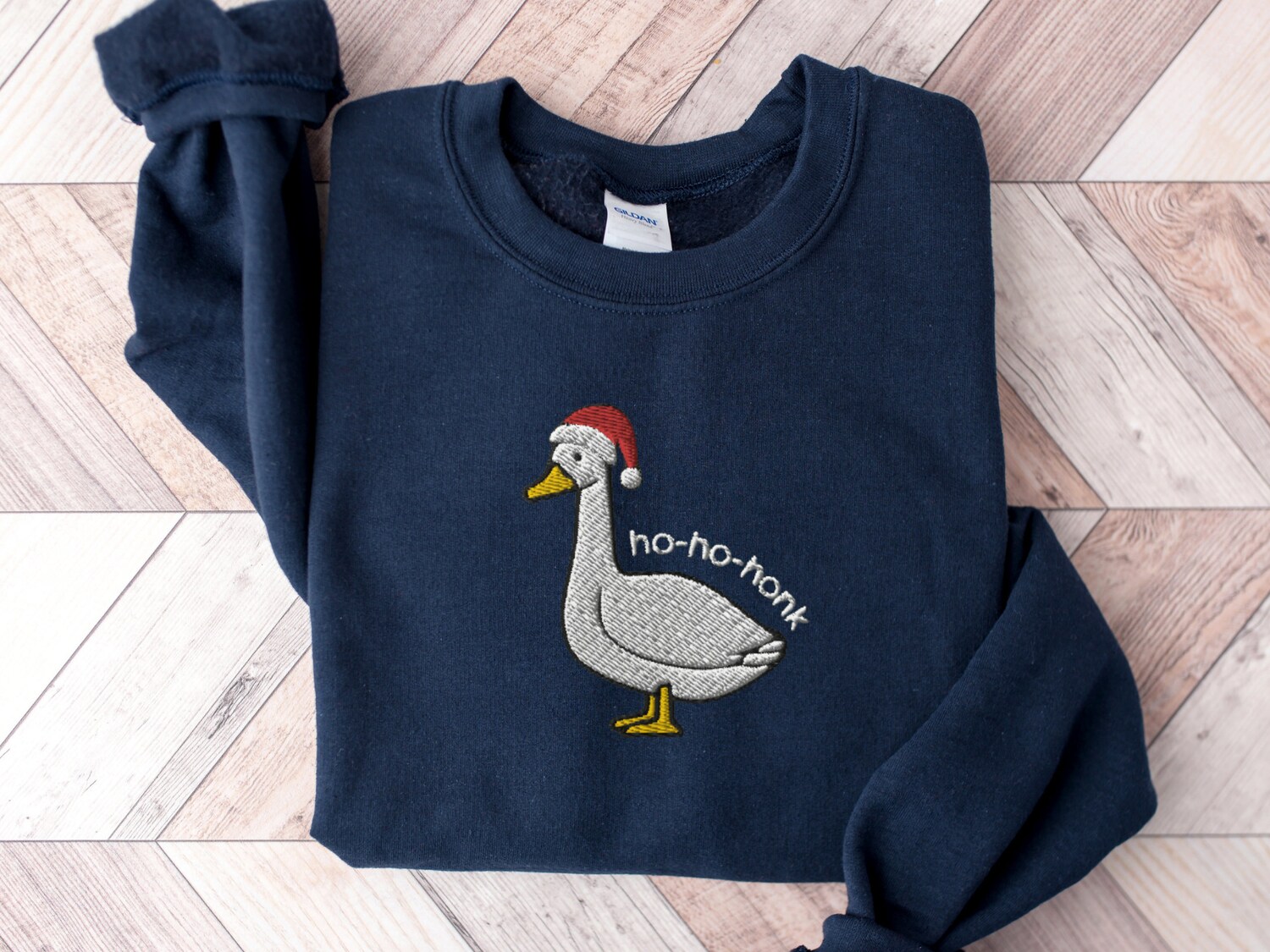 Embroidered Santa Goose Sweatshirt Funny Christmas Goose Shirt Silly Goose Sweater for Holidays image 4