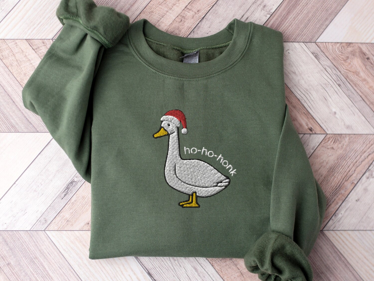 Embroidered Santa Goose Sweatshirt Funny Christmas Goose Shirt Silly Goose Sweater for Holidays image 3