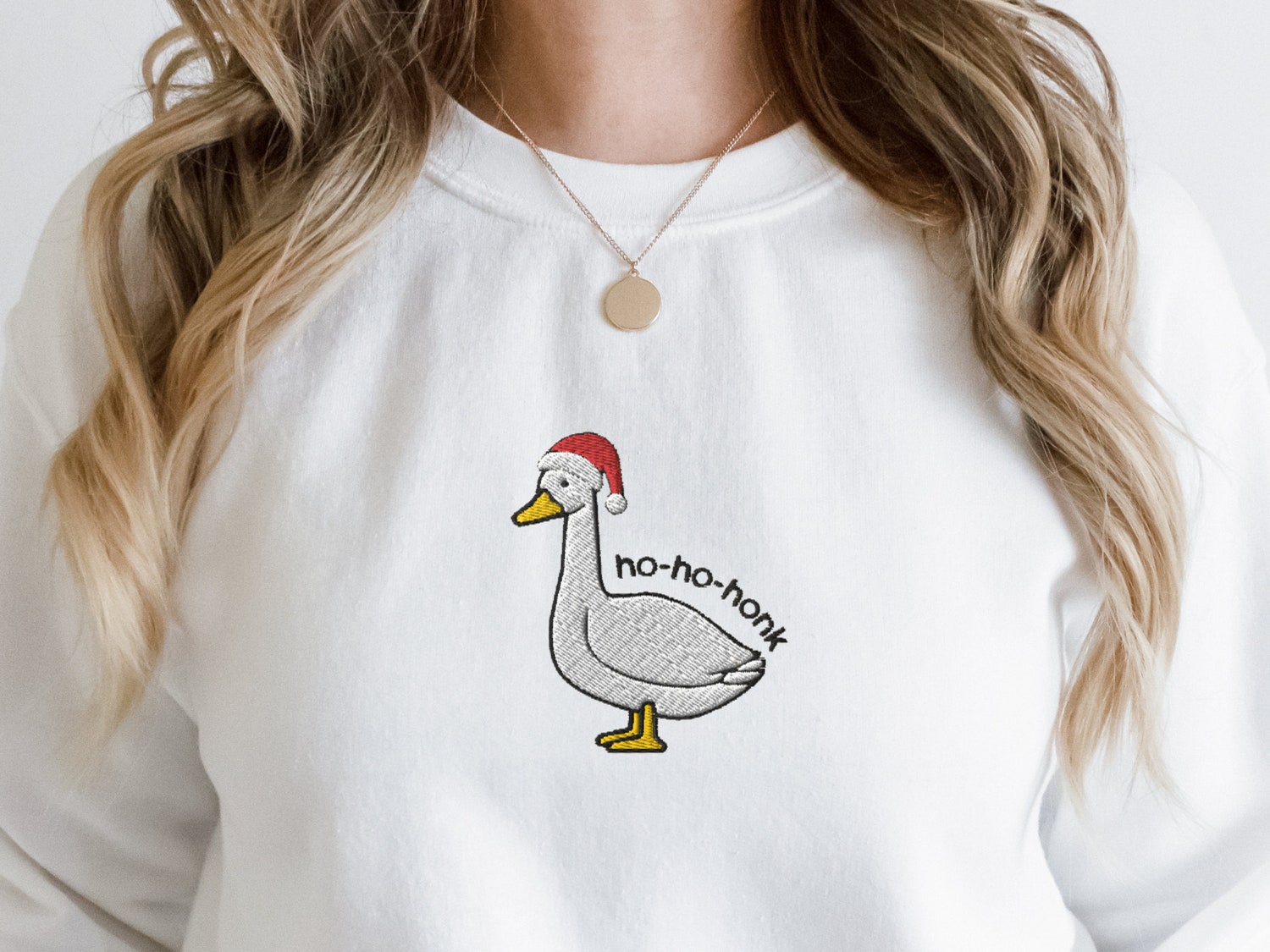 Embroidered Santa Goose Sweatshirt Funny Christmas Silly Goose Shirt Holiday Sweater image 1