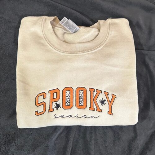 Spooky Season Halloween Embroidered Sweatshirt Spider Design Halloween Crewneck image 0