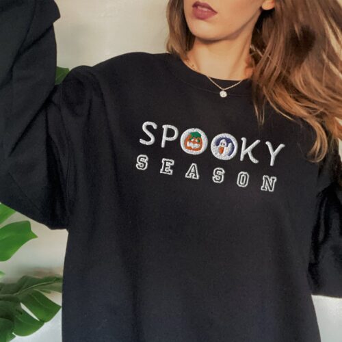 Embroidered Halloween Cookies Sweatshirt Spooky Season Crewneck Ghost & Pumpkin Design image 0