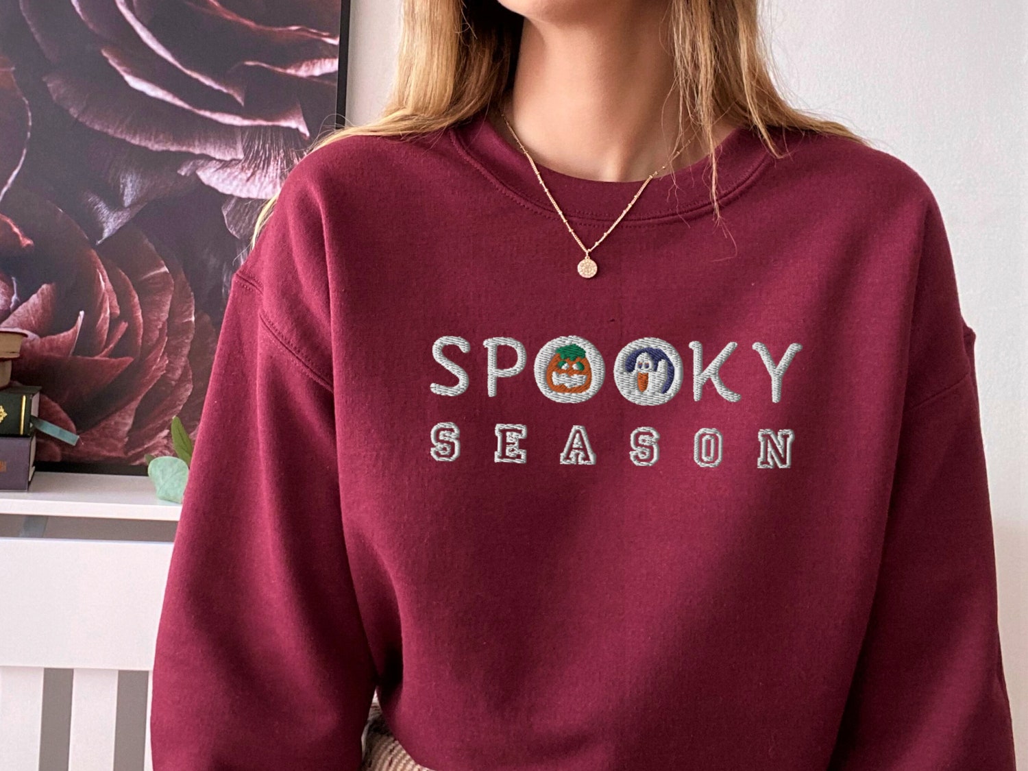 Embroidered Halloween Cookies Sweatshirt Spooky Season Crewneck Ghost & Pumpkin Design image 4