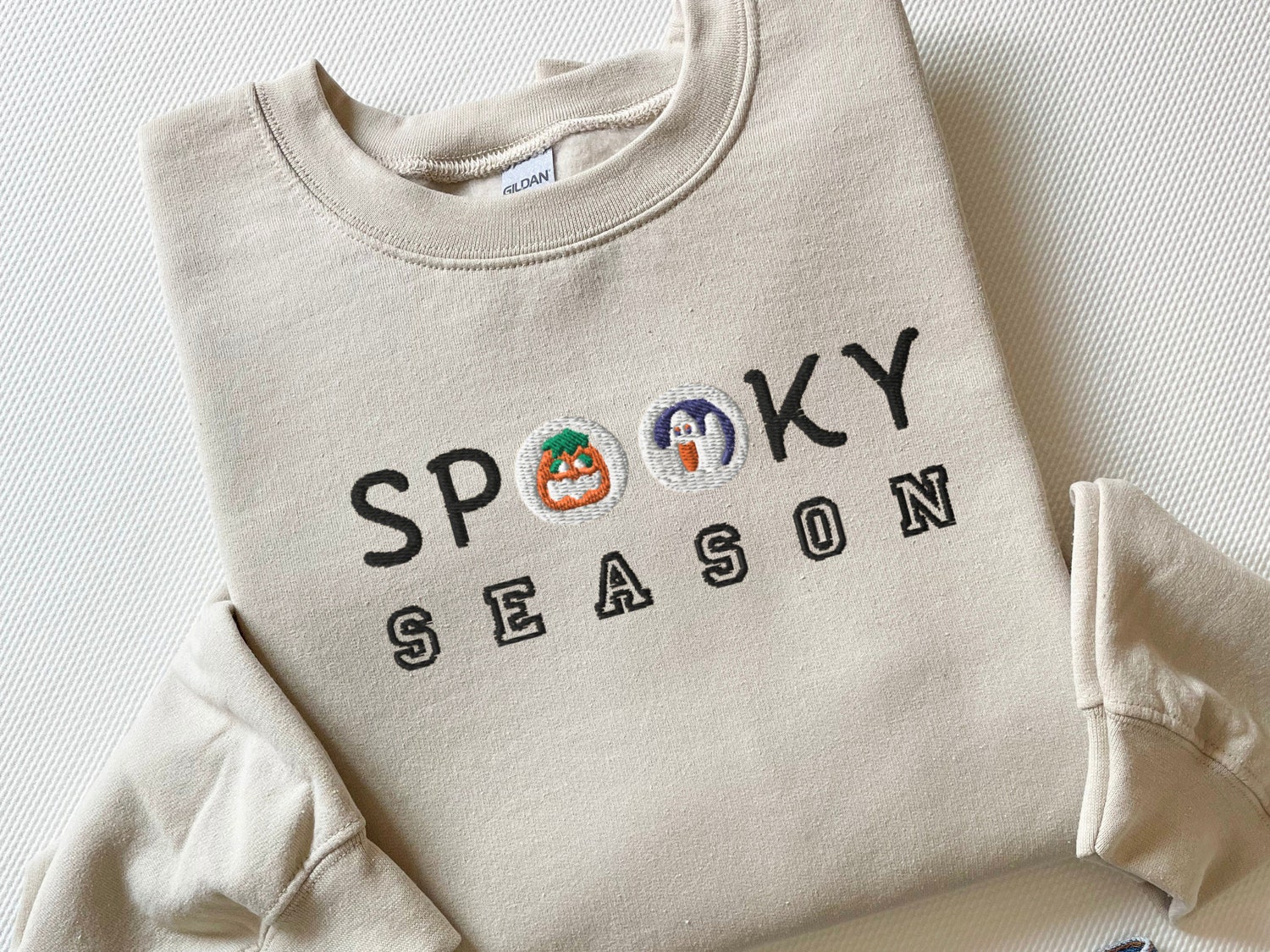 Embroidered Halloween Cookies Sweatshirt Spooky Season Crewneck Ghost & Pumpkin Design image 3