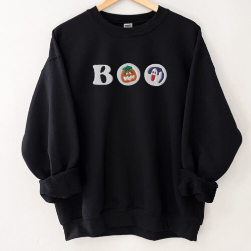 Halloween Cookies Boo Embroidered Sweatshirt Spooky Season Crewneck Ghost & Pumpkin Shirt image 0