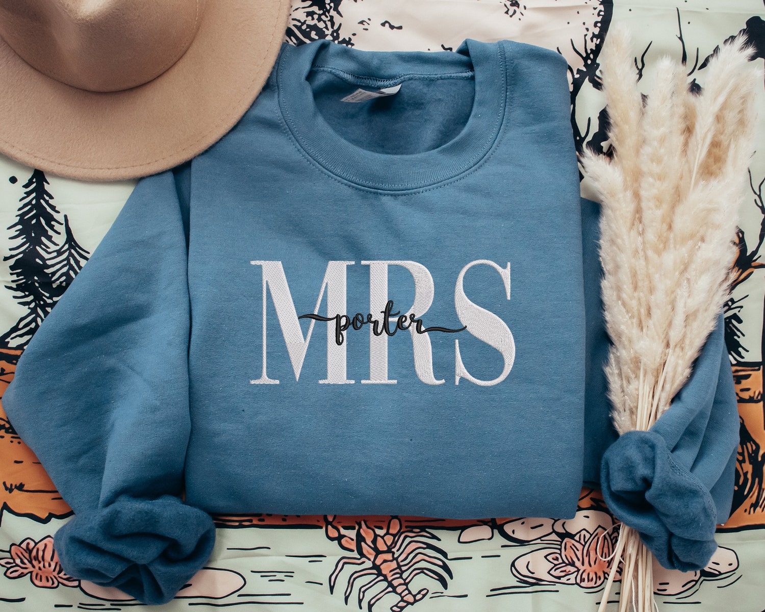 Personalized Mrs. Embroidered Sweatshirt Custom Bride Gift Embroidered Wedding Apparel image 4