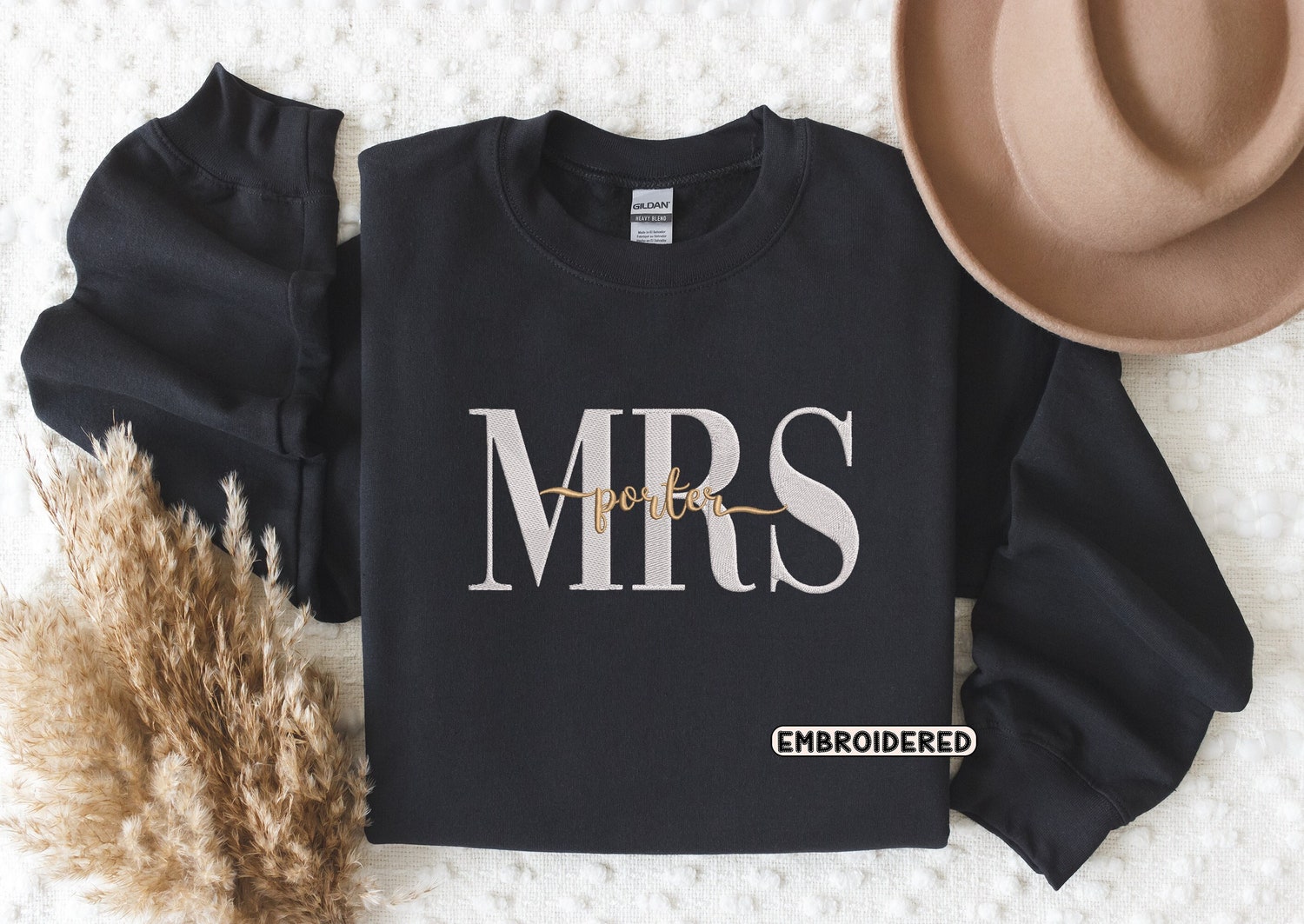 Personalized Mrs. Embroidered Sweatshirt Custom Bride Gift Embroidered Wedding Apparel image 2