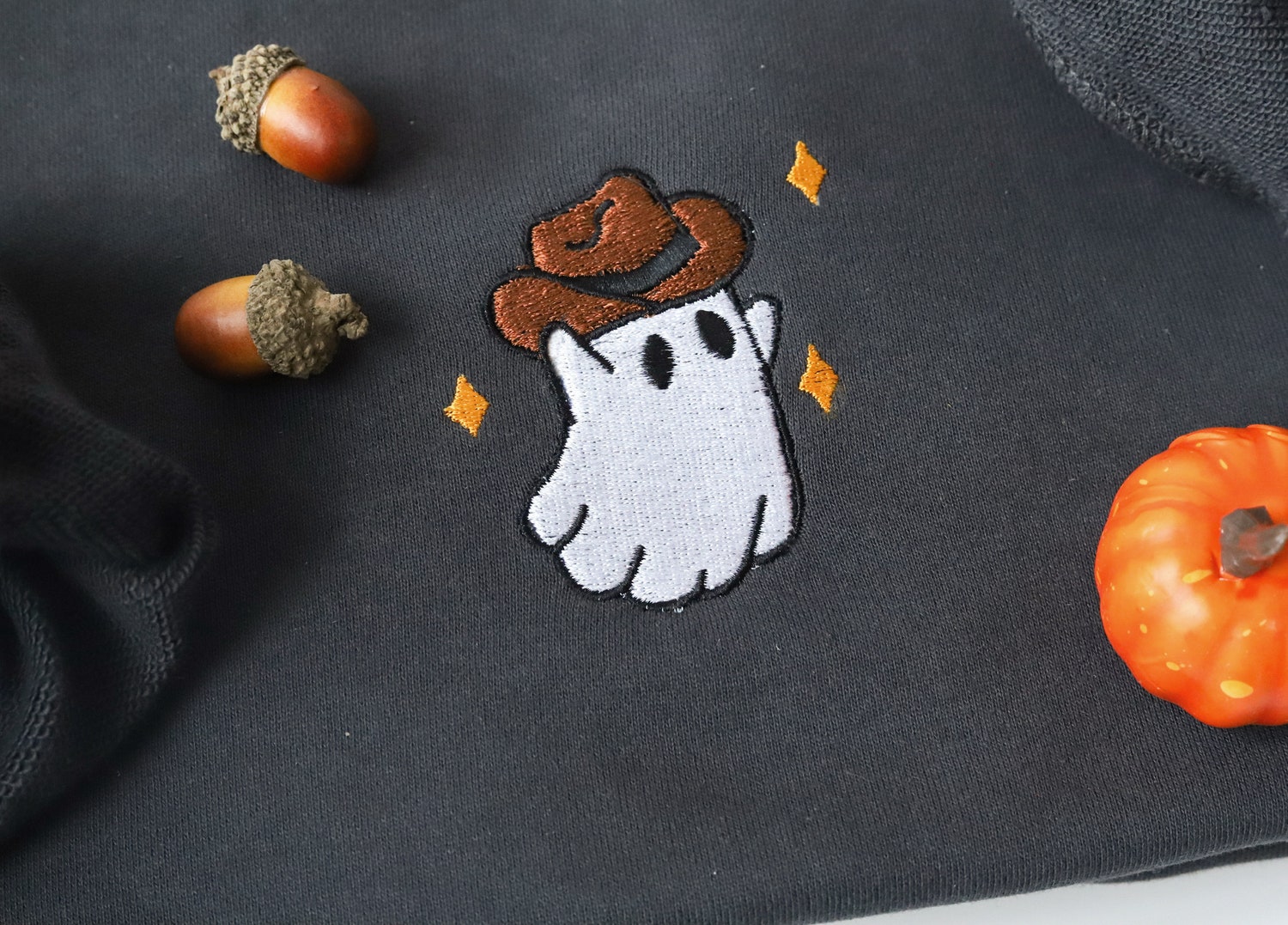 Western Cowboy Ghost Halloween Embroidery Sweatshirt Cozy Crewneck Unique Halloween Gift image 1