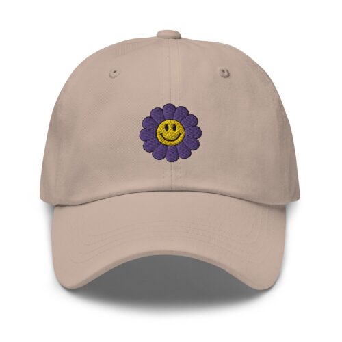 Smiley Daisy Embroidered Baseball Hat - Retro Flower Gift Cap image 0