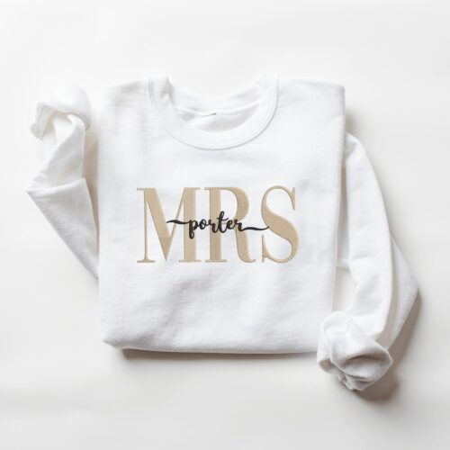 Personalized Mrs. Embroidered Sweatshirt Custom Bride Gift Embroidered Wedding Apparel image 0