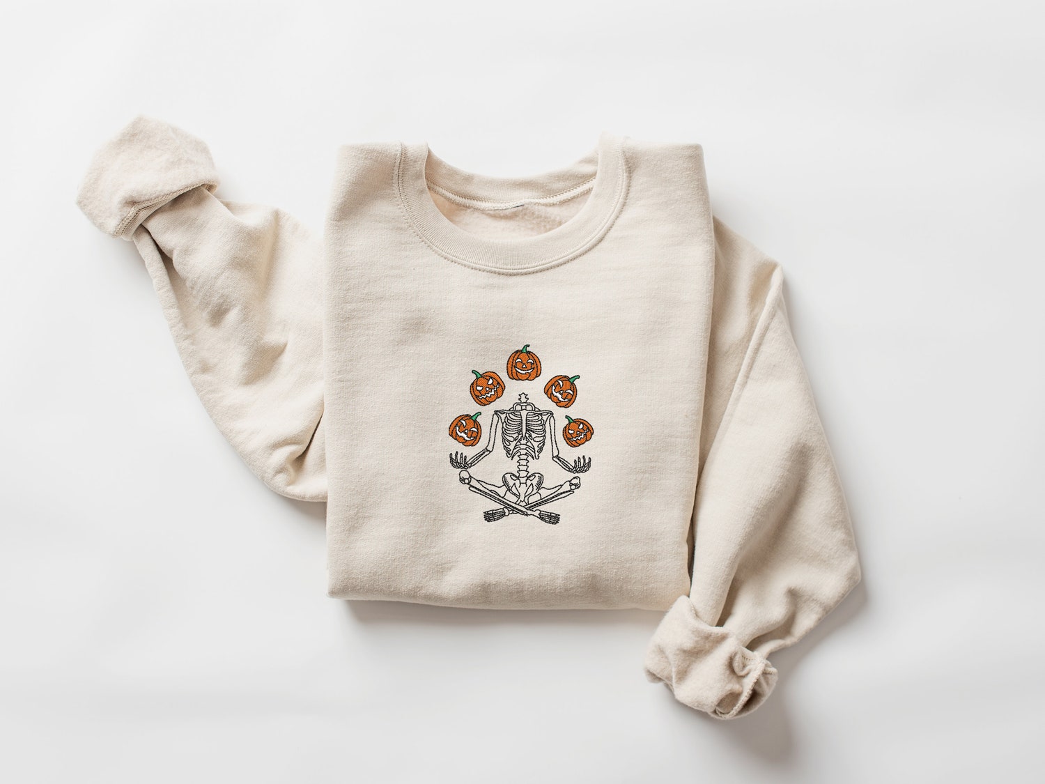 Skeleton Throwing Pumpkin Embroidered Sweatshirt Halloween Fall Spooky Season Apparel image 3