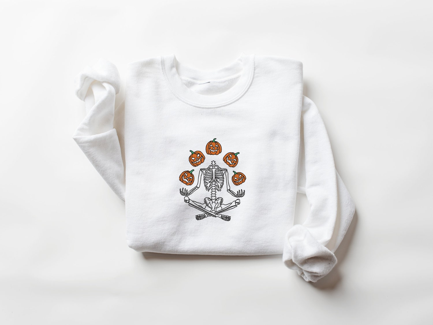 Skeleton Throwing Pumpkin Embroidered Sweatshirt Halloween Fall Spooky Season Apparel image 4