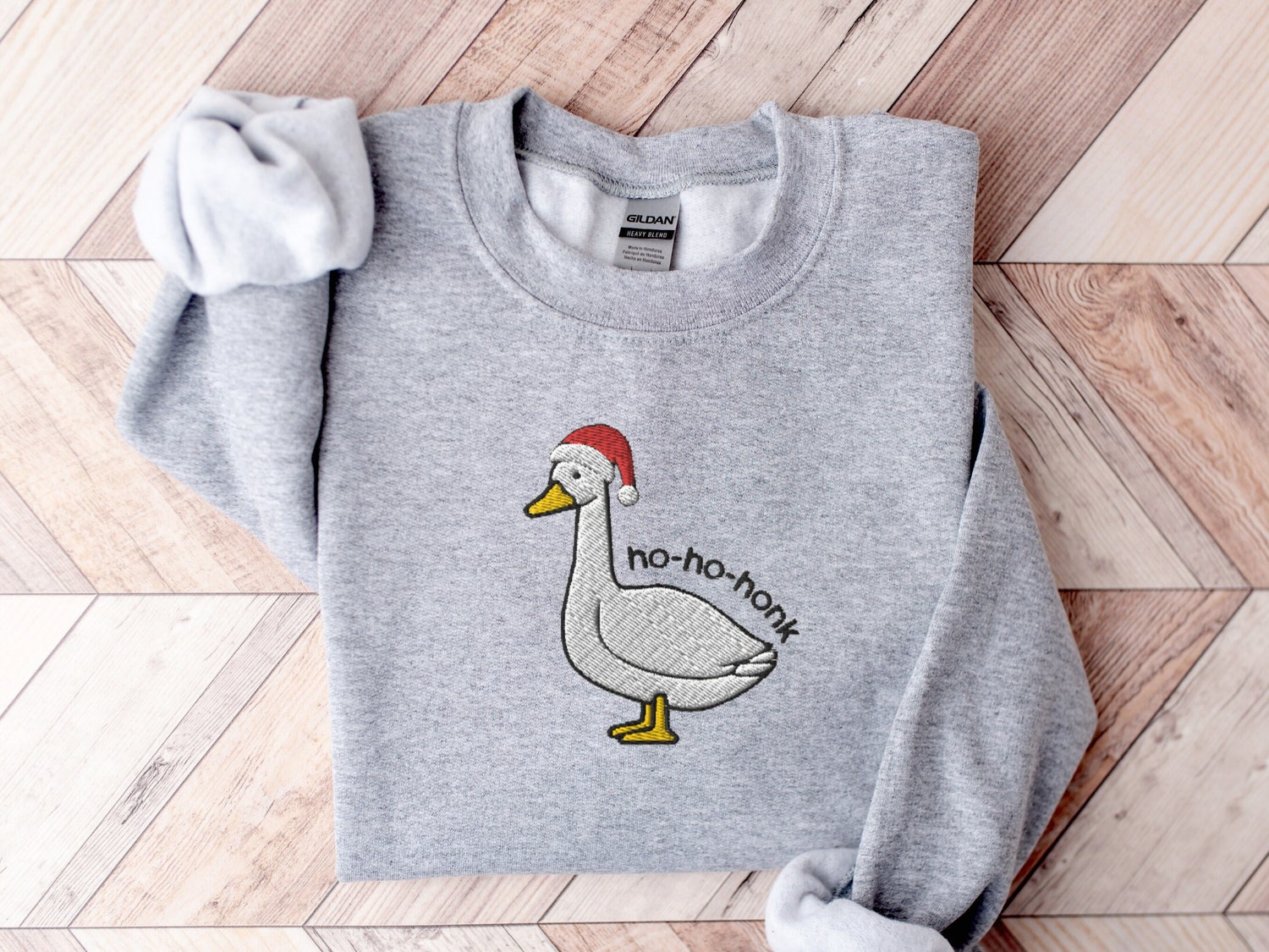 Embroidered Santa Goose Sweatshirt Funny Christmas Silly Goose Shirt Holiday Sweater image 4