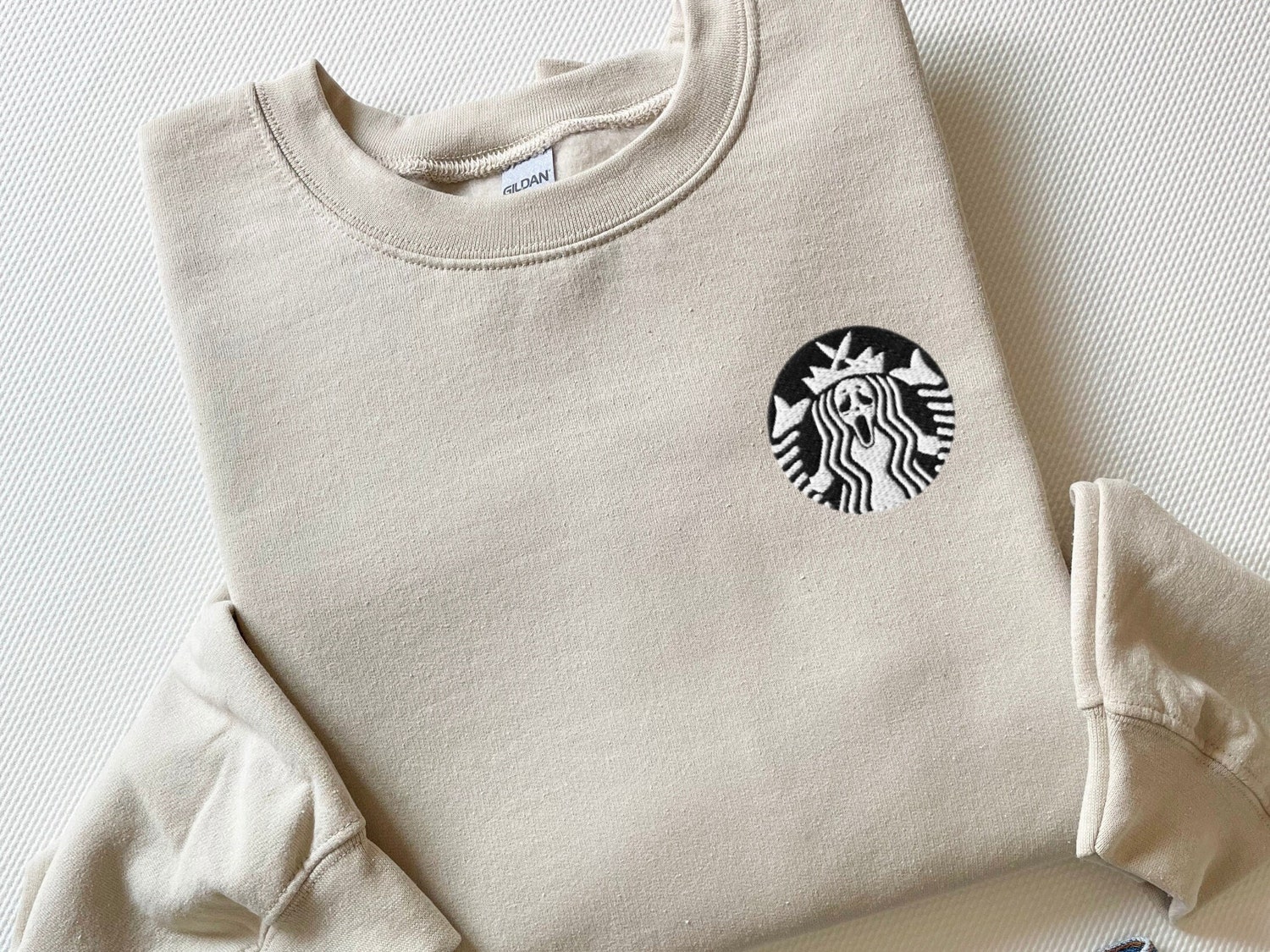 Embroidered Starbucks Ghost Logo Sweatshirt Halloween Coffee Crewneck Funny Starbucks Sweater image 1