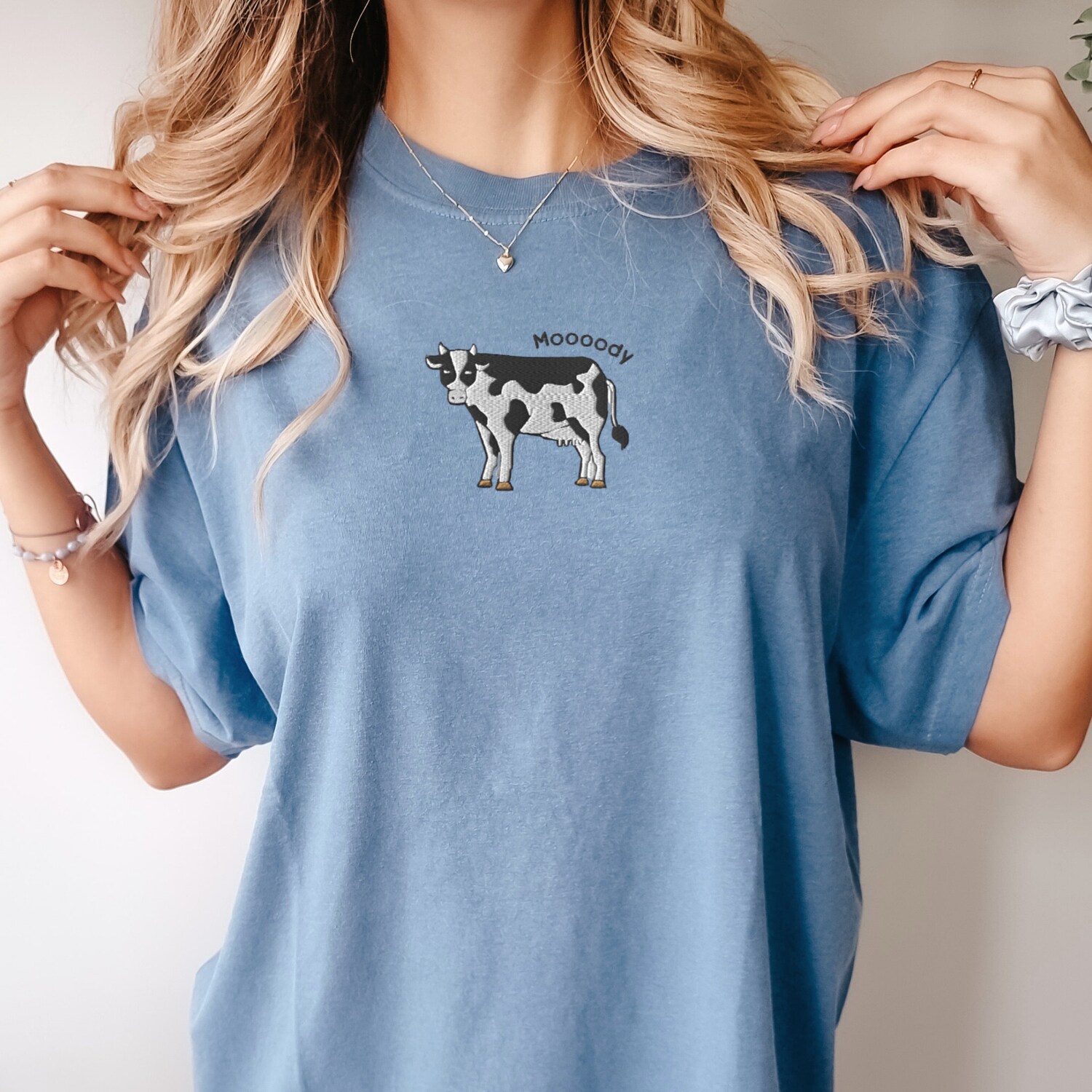 Embroidered Cow Comfort Colors Unisex T-Shirt Moody Cow Shirt Gift for Cow Lovers image 2