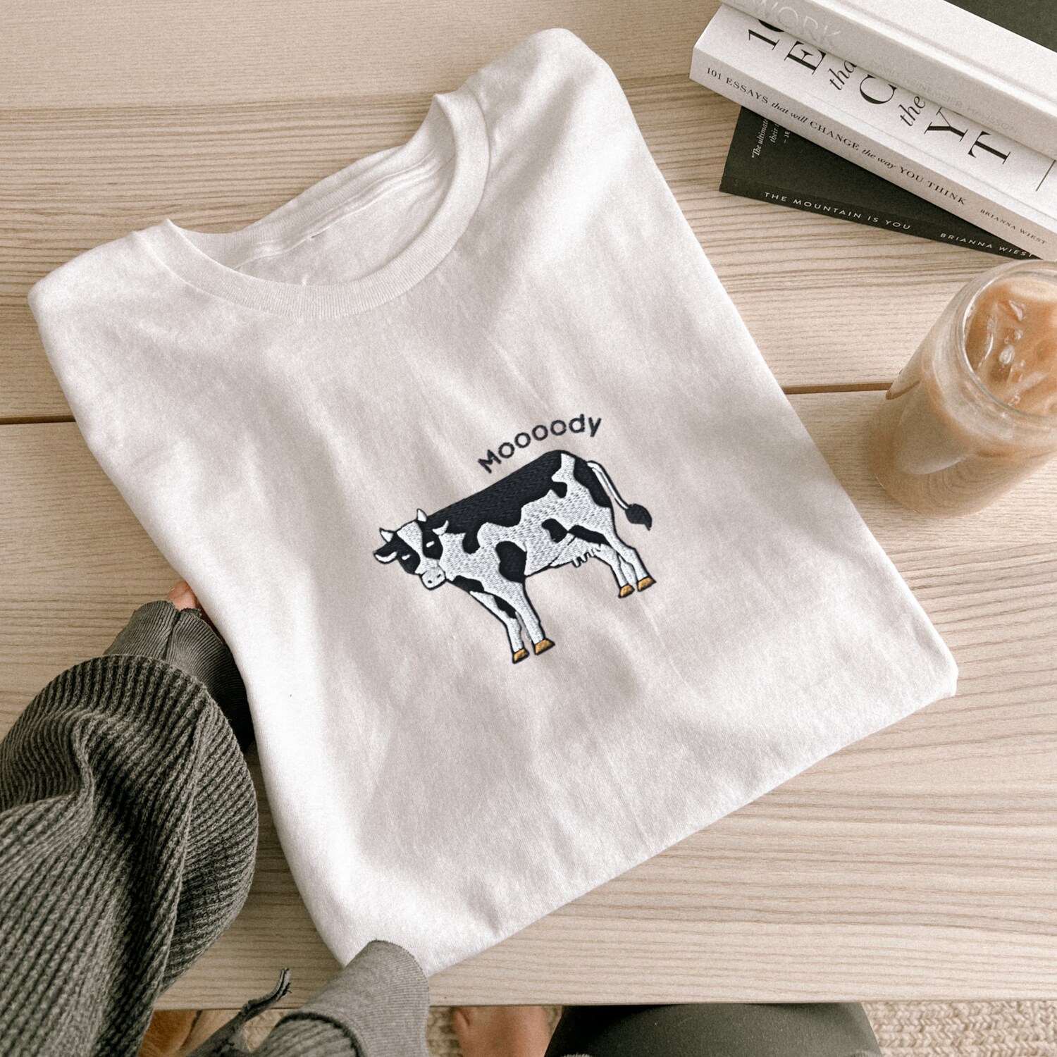 Embroidered Cow Comfort Colors Unisex T-Shirt Moody Cow Shirt Gift for Cow Lovers image 1