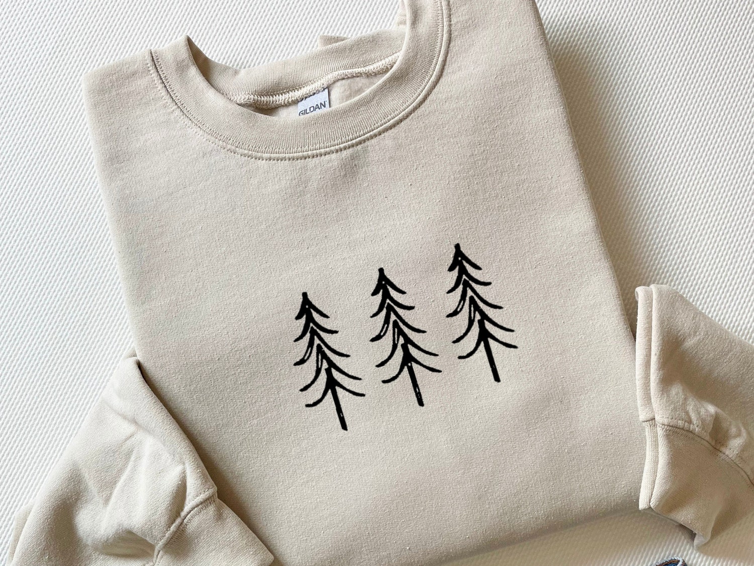 Pine Tree Trio Embroidered Crewneck Sweatshirt Winter Christmas Sweater Cozy Camping Apparel image 2