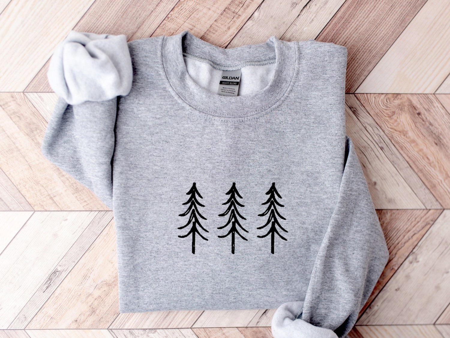 Pine Tree Trio Embroidered Crewneck Sweatshirt Winter Christmas Sweater Cozy Camping Apparel image 5