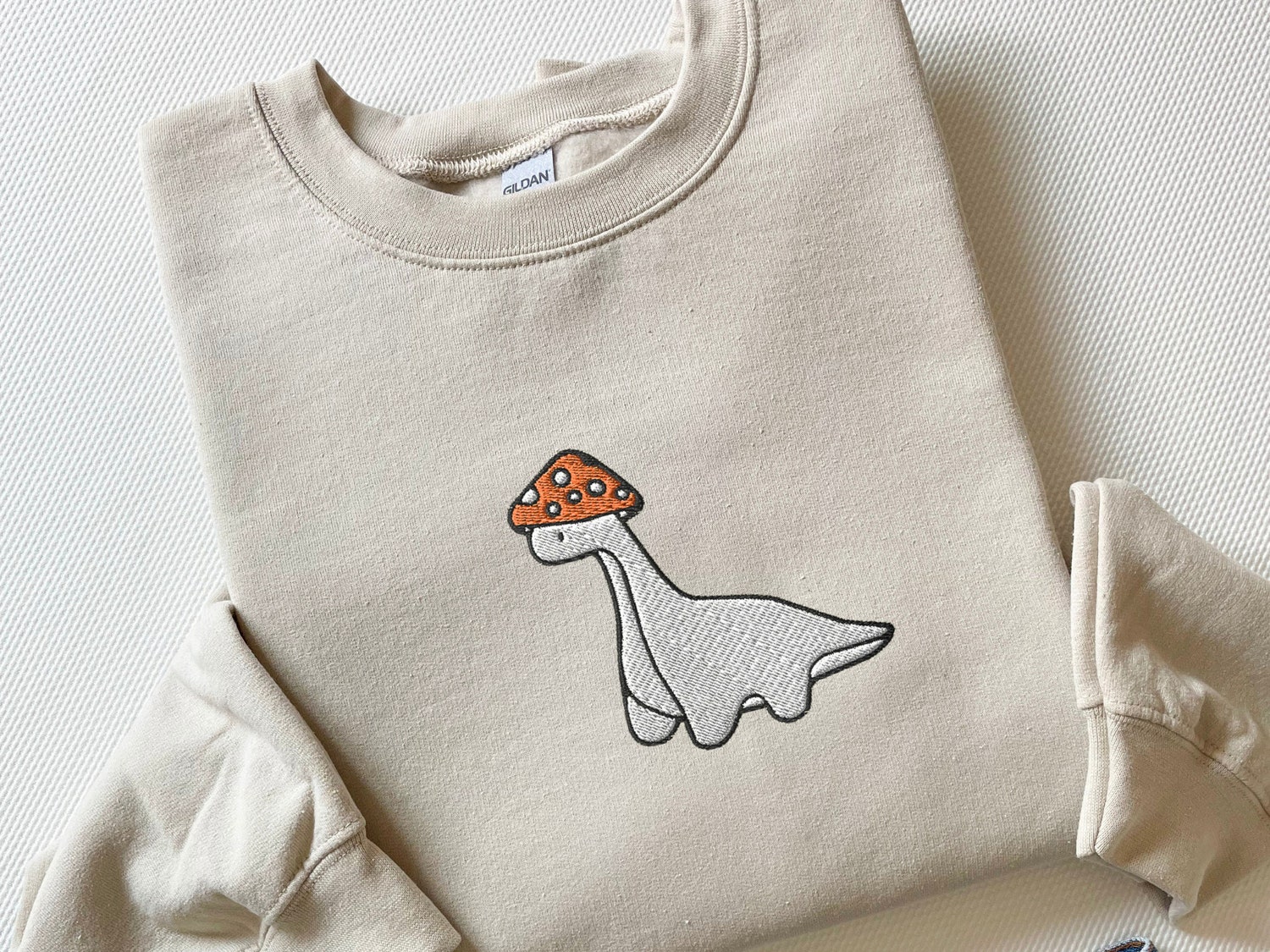 Embroidered Mushroom Dinosaur Sweatshirt Paleontology Velociraptor T-Rex Gift image 2