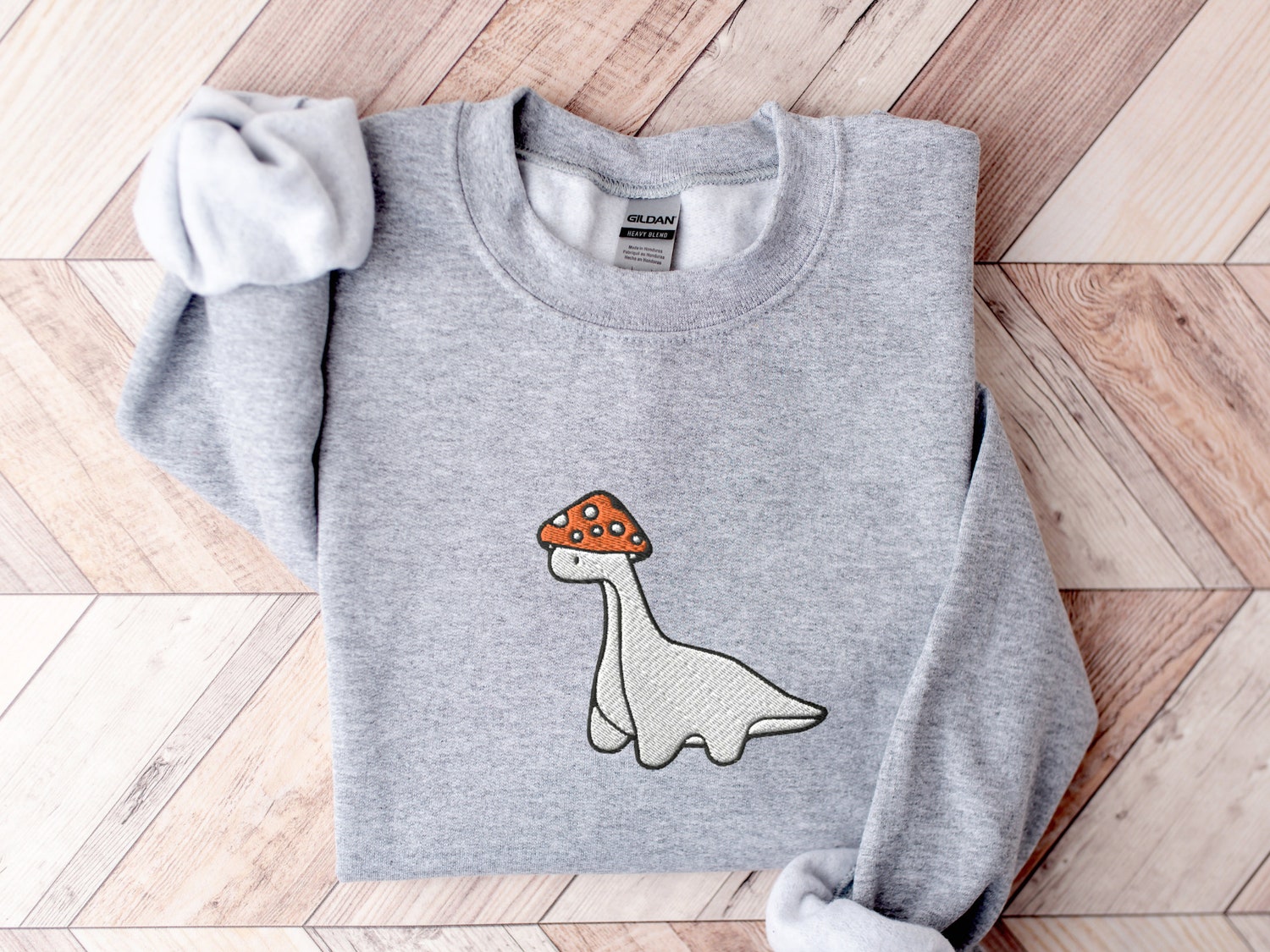 Embroidered Mushroom Dinosaur Sweatshirt Paleontology Velociraptor T-Rex Gift image 5