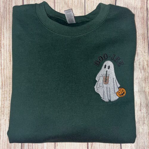 Boo-Jee Ghost Embroidered Sweatshirt Halloween Apparel Cozy Fall Fashion image 0