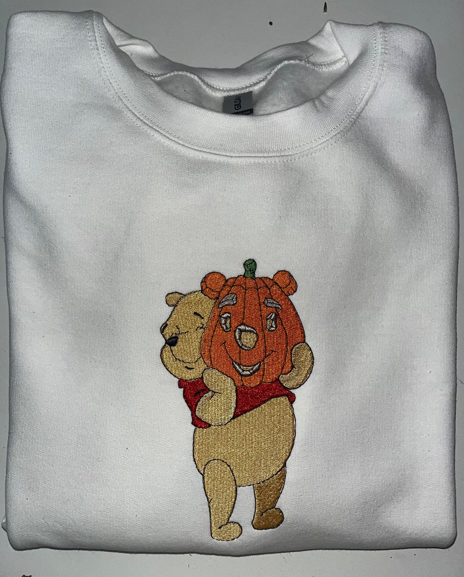 Pooh Bear Halloween Pumpkin Embroidered Sweatshirt Cute Fall Cozy Sweater image 3