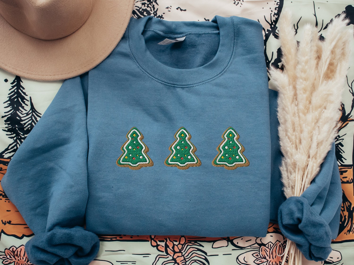 Embroidered Christmas Trees Sweatshirt Gingerbread Cookies Shirt Xmas Gift for Women image 4