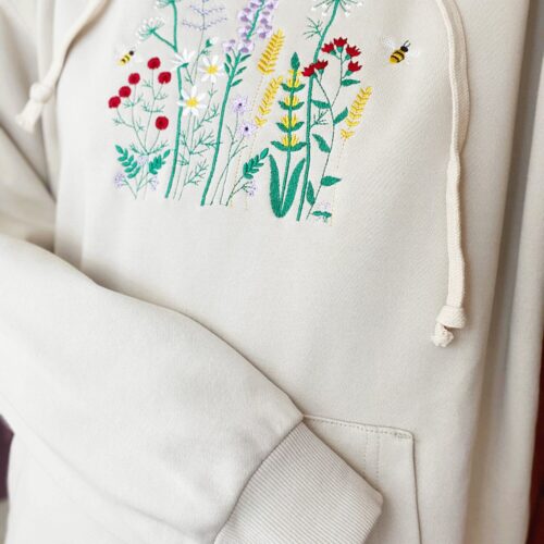 Wildflower and Honey Bee Embroidered Sweatshirt Flower & Bee Hoodie Honey Bee T-shirt image 0