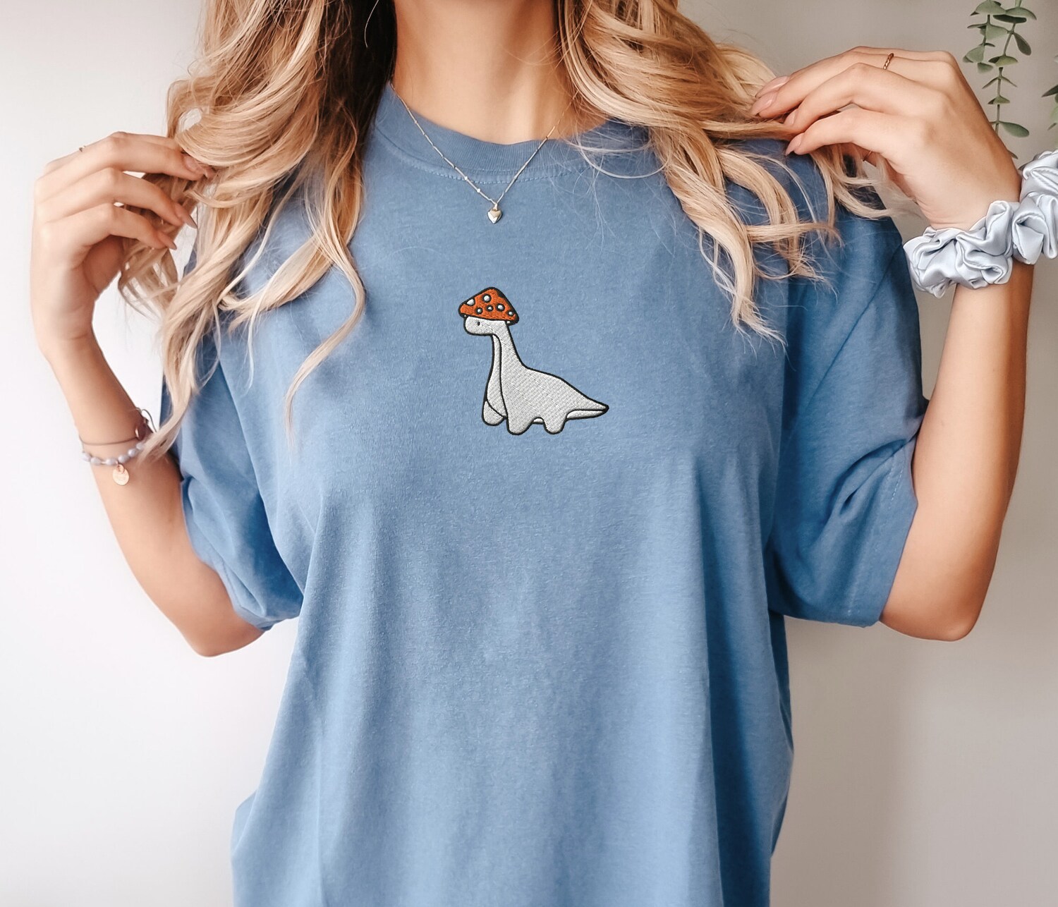 Embroidered Mushroom Dinosaur Comfort Colors T-Shirt Paleontology Dino Gift Velociraptor T-Rex Shirt image 2