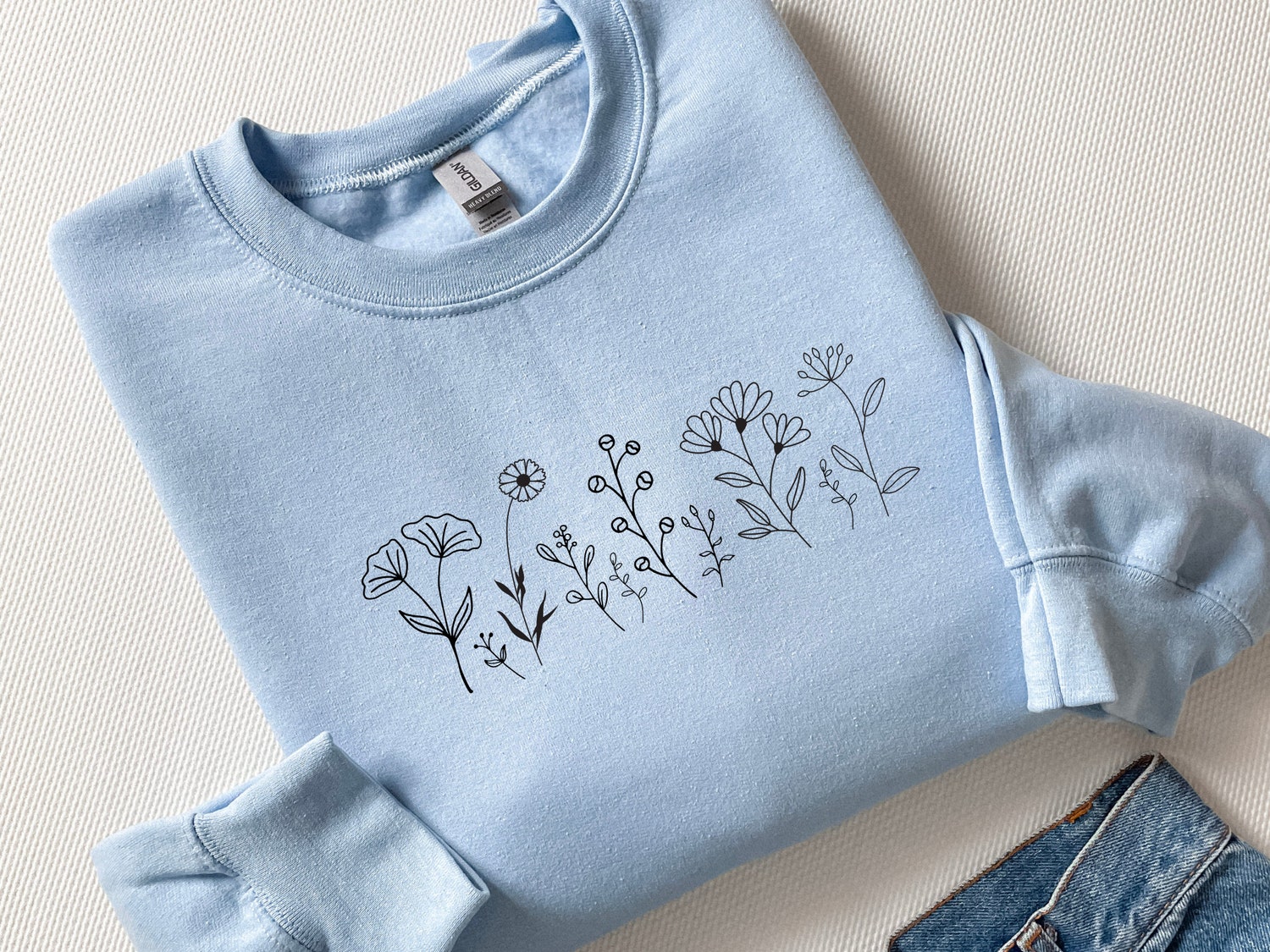 Wildflowers Embroidered Crewneck Sweatshirt Floral Botanical Nature Plant Design image 5