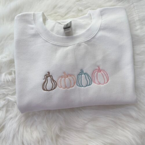 Pastel Pumpkins Embroidered Sweatshirt Fall Fashion Cozy Autumn Sweater image 0