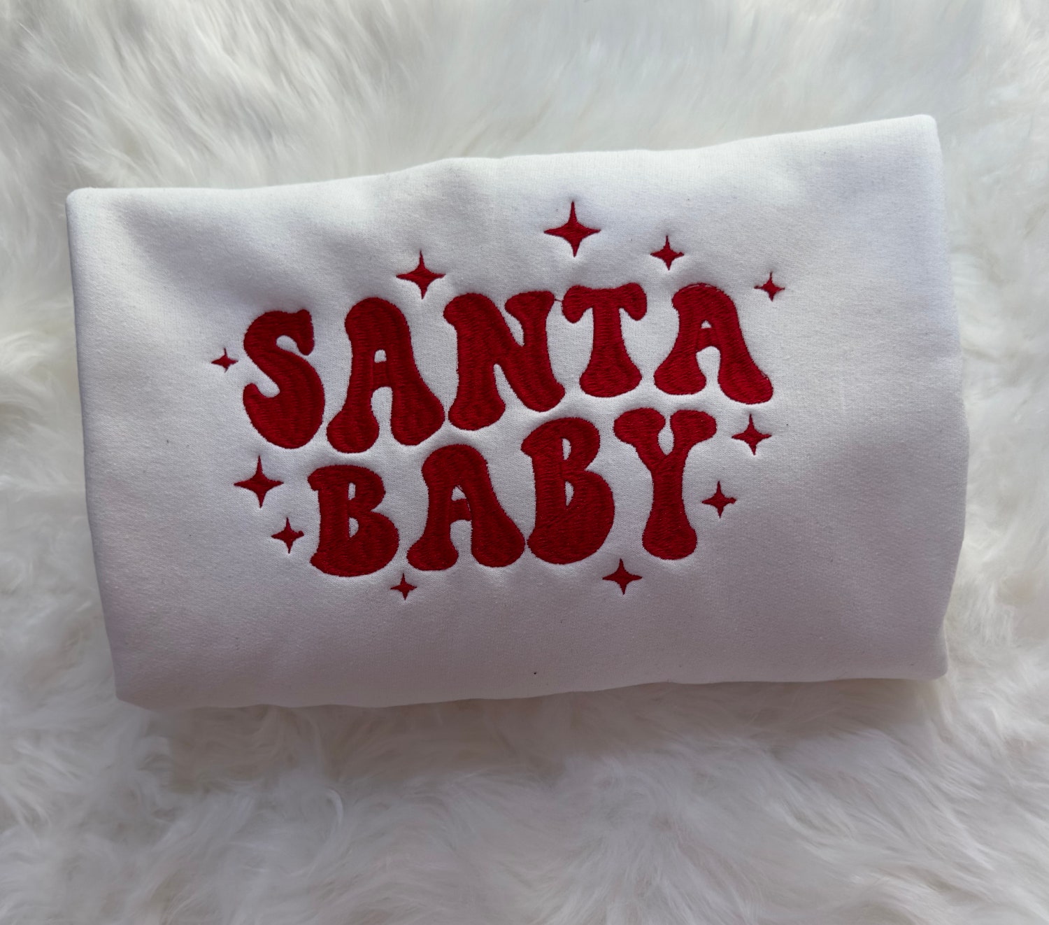 Santa Baby Embroidered Christmas Sweatshirt Holiday Sweater Festive Winter Apparel image 1