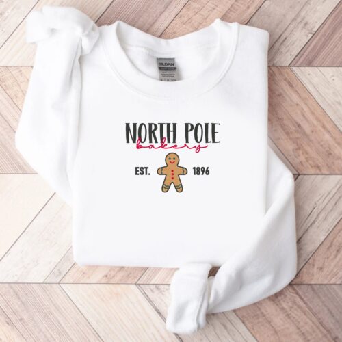 North Pole Bakery Christmas Crewneck Sweatshirt Embroidered Holiday Sweater image 0