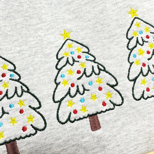 Christmas Tree Embroidered Sweatshirt Women's Holiday Crewneck Christmas Sweater image 0