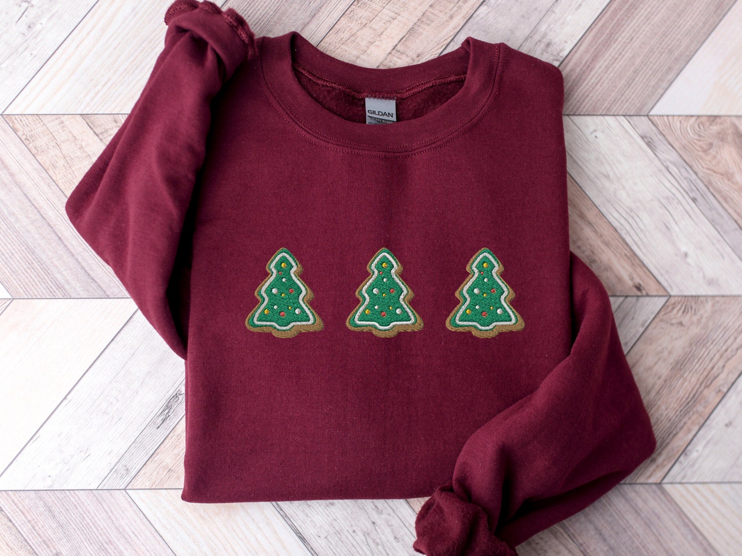 Embroidered Christmas Trees Sweatshirt Gingerbread Cookies Shirt Xmas Gift for Women image 3