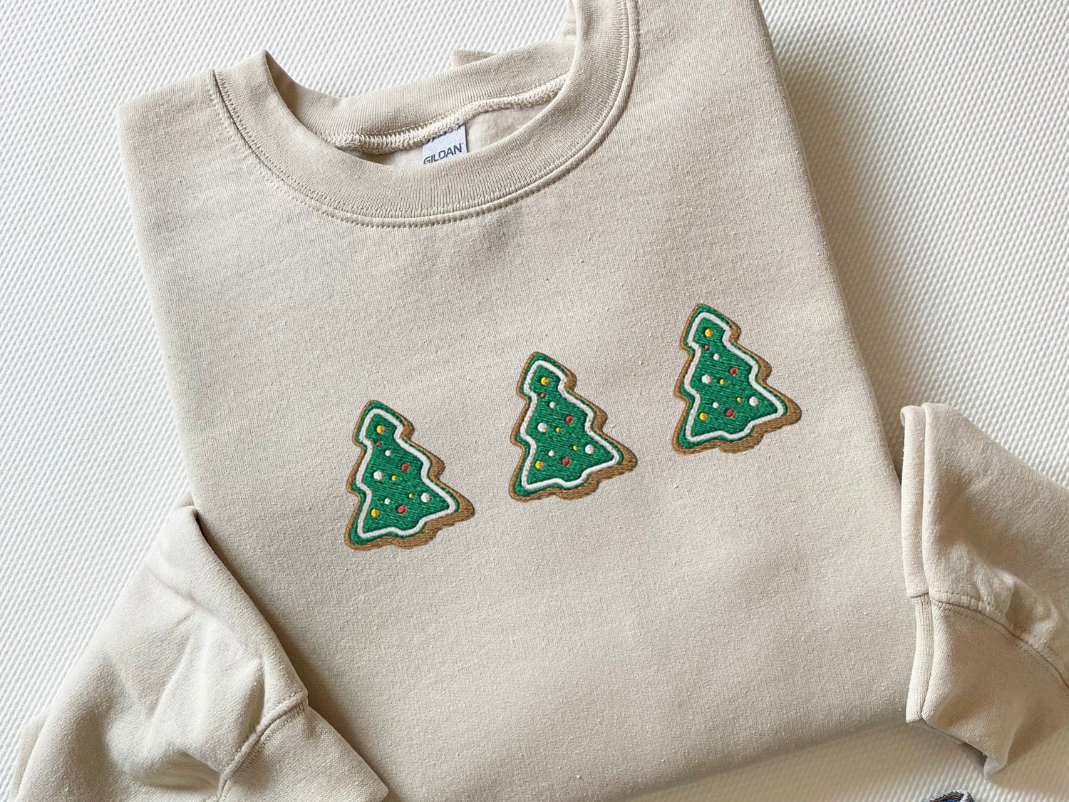 Embroidered Christmas Trees Sweatshirt Gingerbread Cookies Shirt Xmas Gift for Women image 2