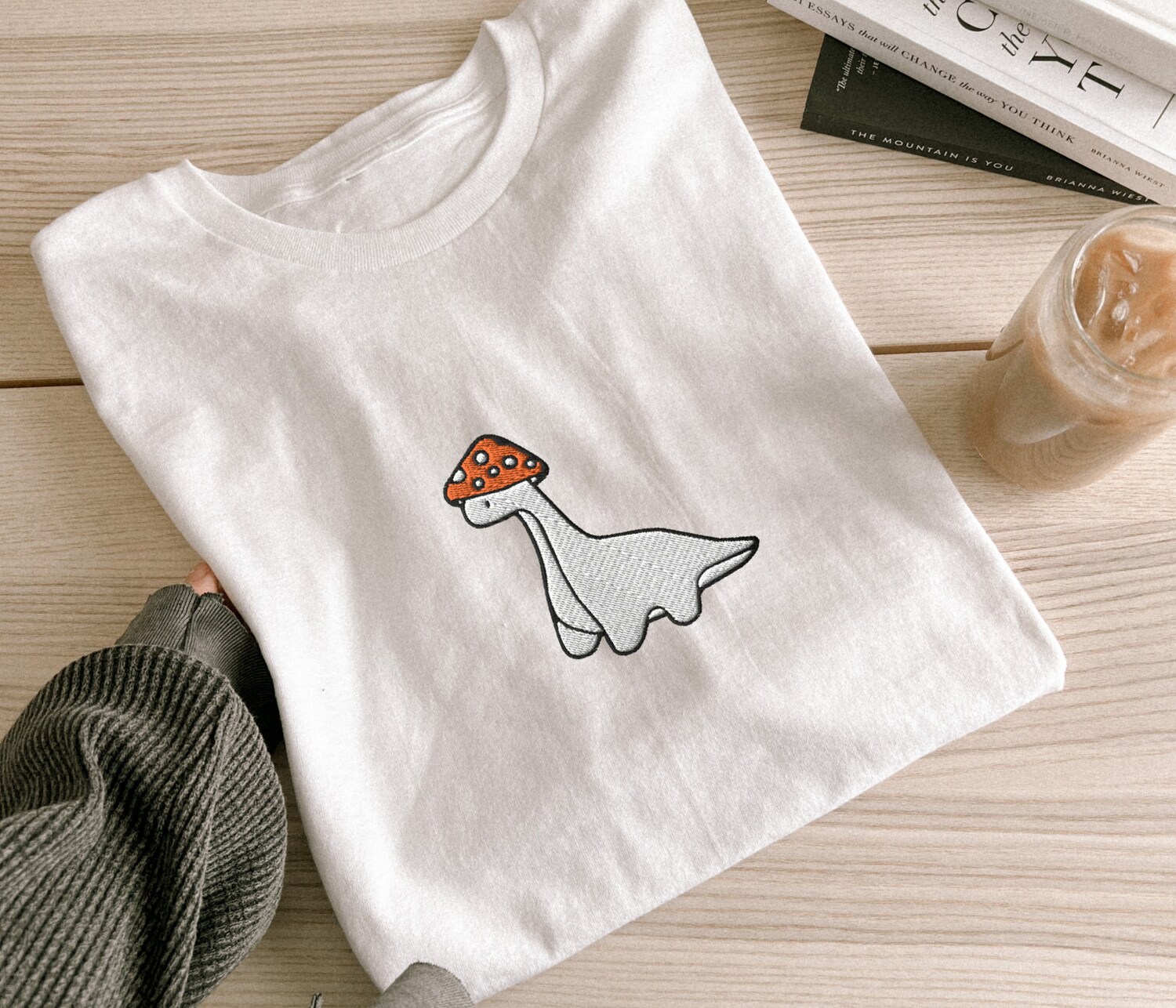 Embroidered Mushroom Dinosaur Comfort Colors T-Shirt Paleontology Dino Gift Velociraptor T-Rex Shirt image 1