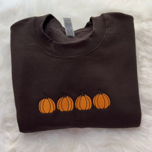 Orange Pumpkins Embroidered Sweatshirt Fall Themed Cozy Apparel Halloween Sweater image 0