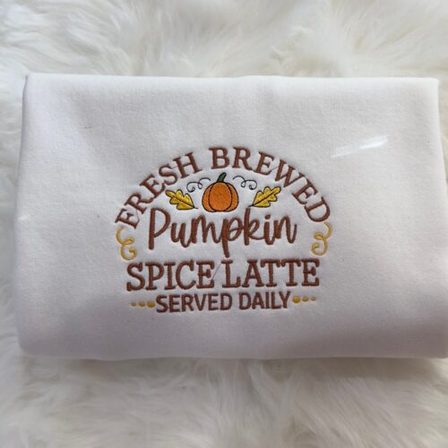 Pumpkin Spice Latte Embroidered Sweatshirt Cozy Fall Coffee Lovers Apparel image 0