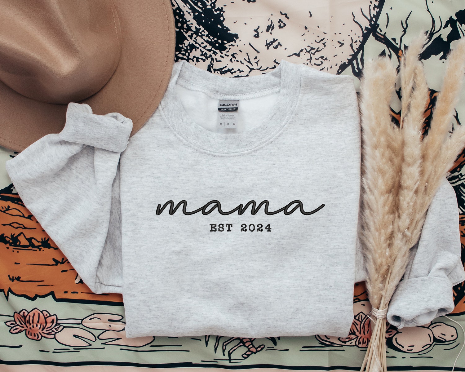 Mama Embroidered Sweatshirt Personalized Mother's Day Gift Mama EST Sweatshirt for Mom image 3